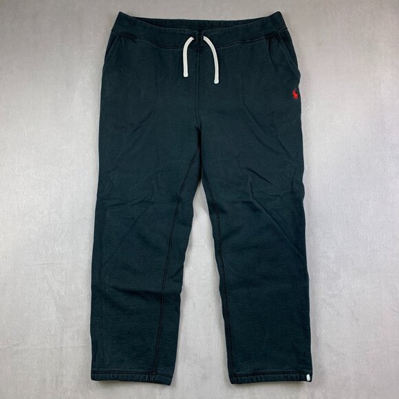 Ralph Lauren Polo Mens Sweatpants 2XL Black Fleece Joggers Drawstring Tapered - Picture 1 of 13